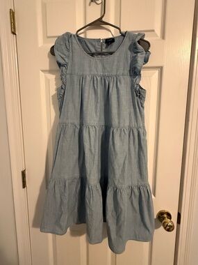 J Crew Chambray Flutter Sleeve Dress